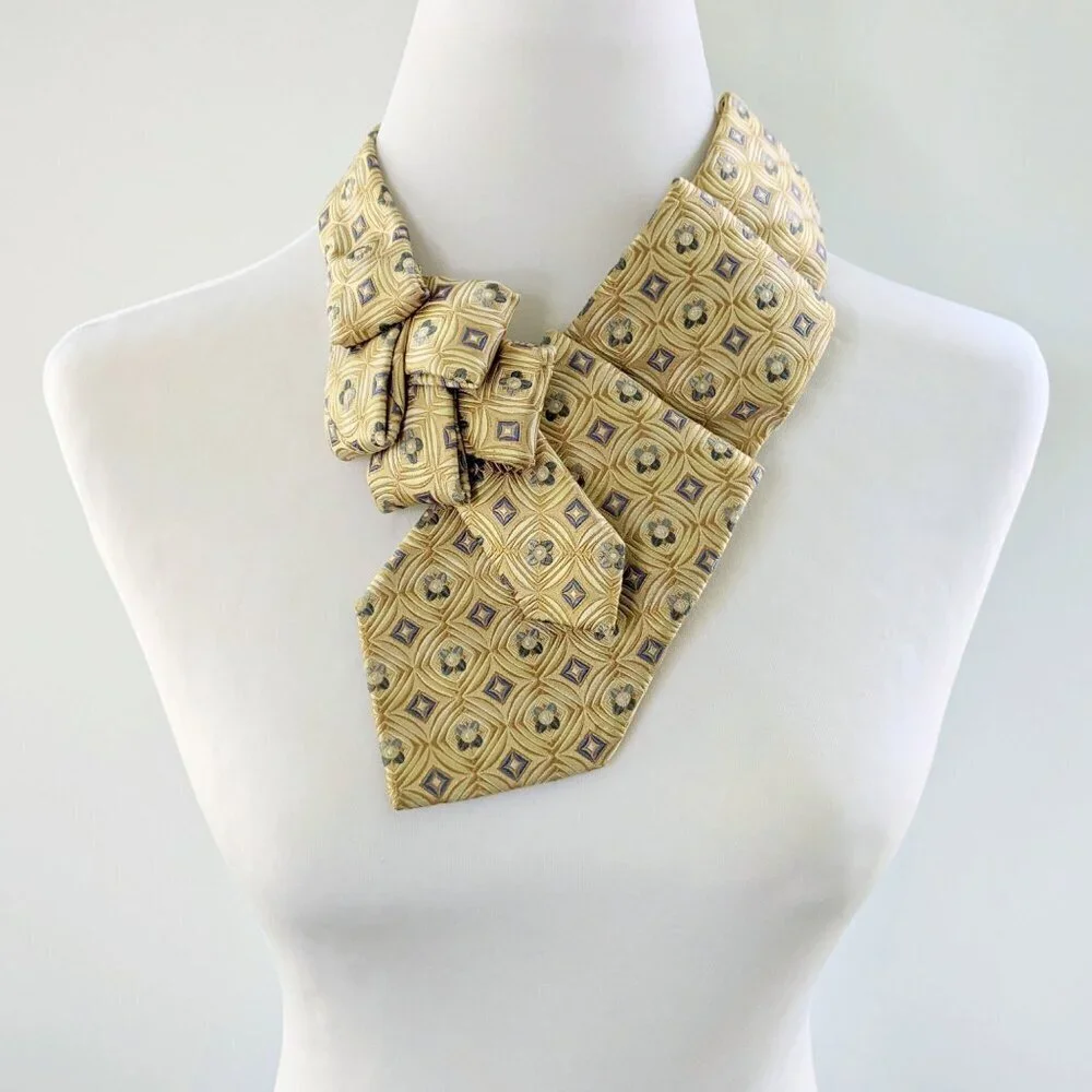 Ogsplosh Women's Ascot Scarf Yellow And Blue Geometric Print
